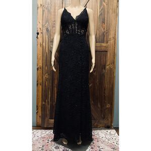Morgan & Co Black Glitter Lace Corset Prom Homecoming Dress Sz 1